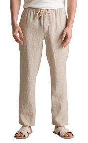 100% European Linen Drawstring Beach Pants, Color: Flax Jogger Shorts - Sale Cosmic