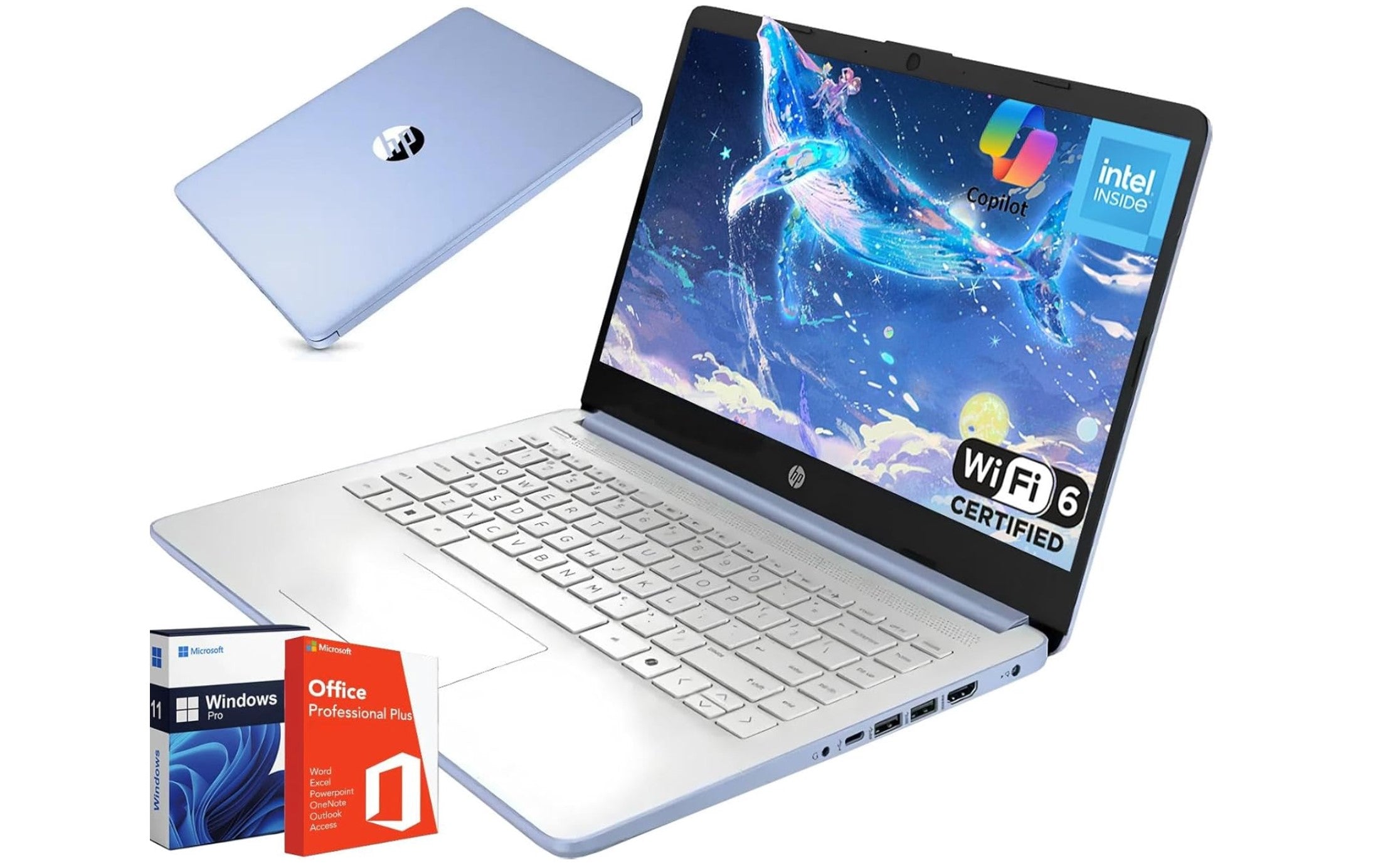 HP 2025 New Student Business Laptop, Intel N150 CPU(Beats N4120), 14 Inch LED, 16GB RAM, 384GB Storage(128GB UFS+256GB MSD), Wi - Fi 6, Copilot AI, Office Pro Lifetime, Windows 11 Pro, Sky Blue, w/Mouse Laptop - Sale Cosmic