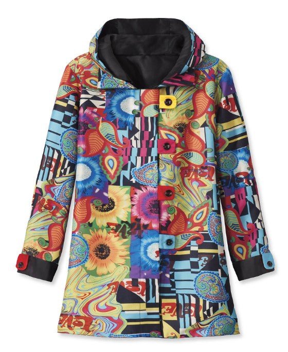Reversible Travel Jacket, Colorful Tab Accents, Zip Front, Pockets Wearable - Sale Cosmic