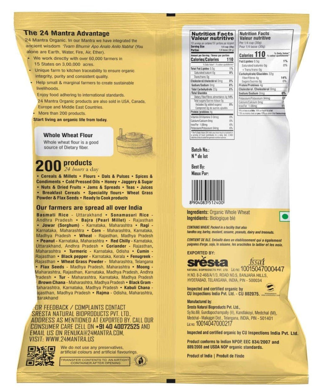 24 Mantra Organic Whole Wheat Atta - 20 Lb, (Pack of 1) Wheat - Sale Cosmic