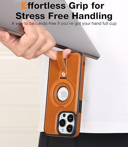 Magnetic Ring Grip Holder for iPhone 16 Pro Max Case | Protective Phone Leather Case | Compatible with MagSafe | Built in Kickstand (Brown, IP 16 Pro Max - 6.9inch) - Sale Cosmic