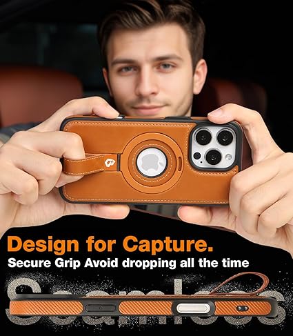 Magnetic Ring Grip Holder for iPhone 16 Pro Max Case | Protective Phone Leather Case | Compatible with MagSafe | Built in Kickstand (Brown, IP 16 Pro Max - 6.9inch) - Sale Cosmic