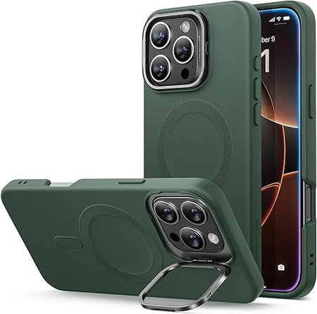 iPhone 16 Pro Max Case, Silicone Case with Stand, Compatible with MagSafe, Built - in Camera Stash Stand, Magnetic Phone Case for iPhone 16 Pro Max, Cloud Series, Green - Sale Cosmic