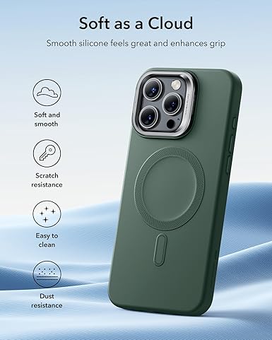 iPhone 16 Pro Max Case, Silicone Case with Stand, Compatible with MagSafe, Built - in Camera Stash Stand, Magnetic Phone Case for iPhone 16 Pro Max, Cloud Series, Green - Sale Cosmic