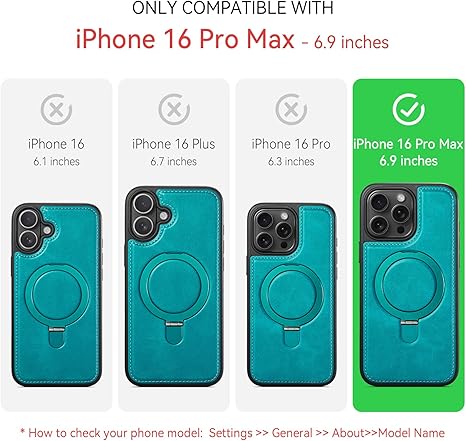 iPhone 16 Pro Max Case with Stand Compatible with Magsafe Slim PU Leather & Rubber Drop Proof Magnetic Kickstand Protective Phone Cover with Tempered Glass Screen Protector 6.9