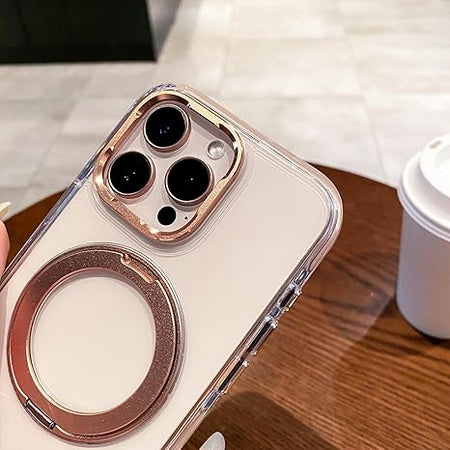 iPhone 16 Pro Max Case with 360° Rotatable Metal Magnetic Ring Stand, Compatible with MagSafe, Non - Yellowing Clear Hard - Back Protective Kickstand Phone Case 6.9 inch (Desert Gold) - Sale Cosmic
