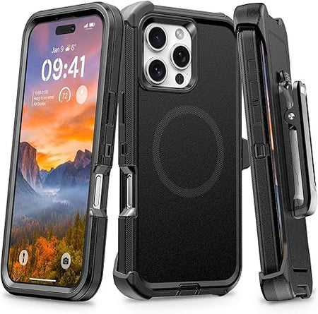 16 Pro Max Case with Belt Clip Holster [Compatible with MagSafe] Triple Layer Magnetic Charging Case, Heavy Duty Protective Shockproof Phone Case Cover for 16 Pro Max, 6.9", Black 16 PRO MAX BACK CASE - Sale Cosmic