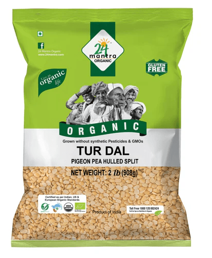 Toor/Arhar Dal (Yellow), Pigeon Pea, Split Without Shell, Organic, 24 Mantra ,2 LB Toor Dal 24 Mantra Organic - Sale Cosmic