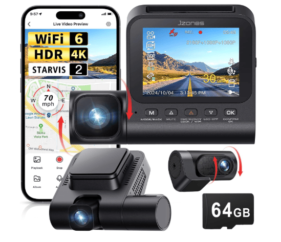 3 Channel 4K Dash Cam, Dash Camera for Cars with STARVIS 2 HDR Night Vision, 4K+1080P+1080P Front Inside and Rear Triple Car Camera, GPS, 24H Parking Mode, Free 64GB Card Dash camera for car - Sale Cosmic