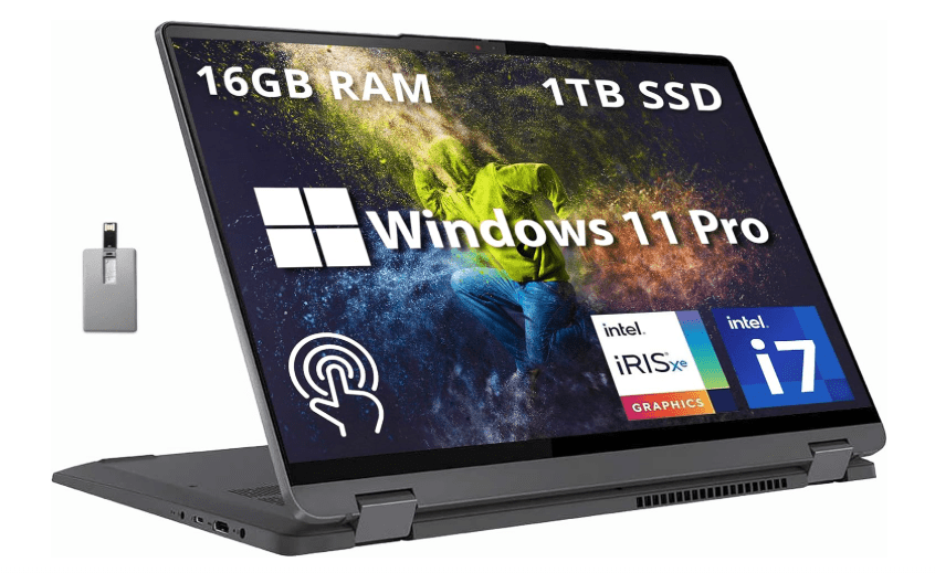 Lenovo IdeaPad Flex 5 16"" 2 - in - 1 2.5K IPS Touchscreen Laptop, Intel Core i7 - 1255U, 16GB RAM, 1TB SSD, Backlit Keyboard, Fingerprint Reader, Win 11 Pro, Storm Grey, 32GB Hotface USB Card, Gray Laptop - Sale Cosmic