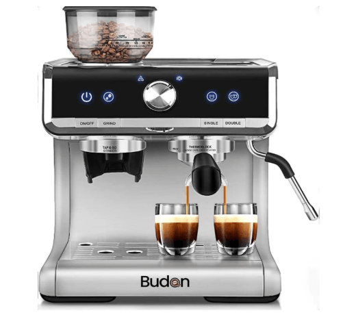 Budan Espresso Machine and Coffee Machine with Built - In Grinder,1 Year warranty, silver, comes with Steel Tamper and milk Pitcher, Cappucino and Latte Coffee Maker Semi - automatic expresso machine - Sale Cosmic