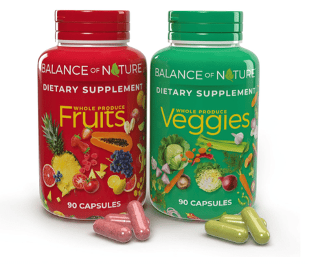 Balance of Nature Fruits and Veggies Supplements - Whole Fruit and Vegetable Ingredients for Women, Men, and Kids - 90 Fruit Capsules, 90 Veggie Capsules - 1 Set Health Supplements - Sale Cosmic