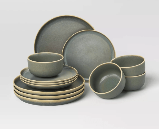 12pc Stoneware Tilley Dinnerware Set Olive Green - Threshold™ Dinnerware Set - Sale Cosmic