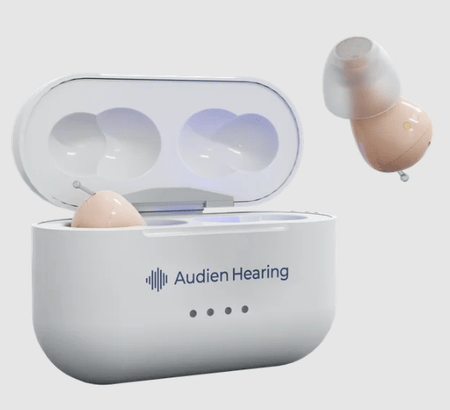 Audien Hearing Atom Pro 2 OTC Rechargeable Hearing Aids, Noise Cancelling, Universal Fit, 1 Pair HEARING AIDS - Sale Cosmic