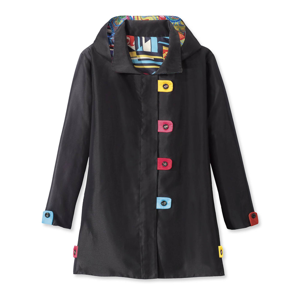 Reversible Travel Jacket, Colorful Tab Accents, Zip Front, Pockets Wearable - Sale Cosmic